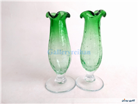 2عدد گلدان پایه دار آبگز سبز دستساز 