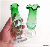 2عدد گلدان پایه دار آبگز سبز دستساز 