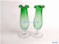 2عدد گلدان پایه دار آبگز سبز دستساز 