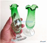 2عدد گلدان پایه دار آبگز سبز دستساز 