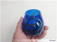 شمعدان دستساز شیشه ای قدیمی رنگ کبالتی