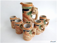 پارچ و لیوان سرامیکی گوزن و روباه قدیمی 