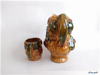 پارچ و لیوان سرامیکی قدیمی گل و میوه 