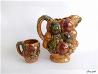 پارچ و لیوان سرامیکی قدیمی گل و میوه 