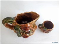 پارچ و لیوان سرامیکی قدیمی گل و میوه 