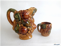 پارچ و لیوان سرامیکی قدیمی گل و میوه 