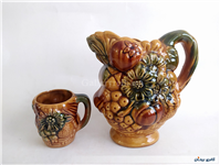 پارچ و لیوان سرامیکی قدیمی گل و میوه 