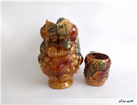 پارچ و لیوان سرامیکی قدیمی گل و میوه 