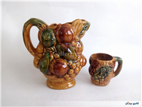 پارچ و لیوان سرامیکی قدیمی گل و میوه 