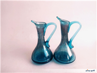 2 پارچ مینیاتوری دستساز شیشه ای آبی 
