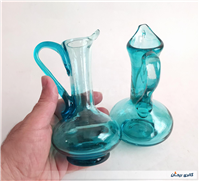 2 پارچ مینیاتوری دستساز شیشه ای آبی