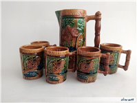 پارچ و لیوان سرامیکی قدیمی طرح کلبه 