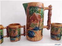 پارچ و لیوان سرامیکی قدیمی طرح کلبه 