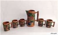 پارچ و لیوان سرامیکی قدیمی طرح کلبه 