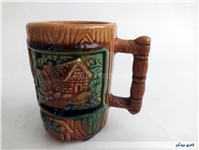 پارچ و لیوان سرامیکی قدیمی طرح کلبه 