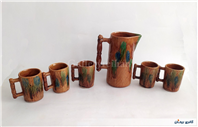 پارچ و لیوان سرامیکی قدیمی طرح کلبه 