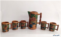 پارچ و لیوان سرامیکی قدیمی طرح کلبه 