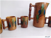 پارچ و لیوان سرامیکی قدیمی طرح کلبه 