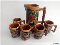 پارچ و لیوان سرامیکی قدیمی طرح کلبه 